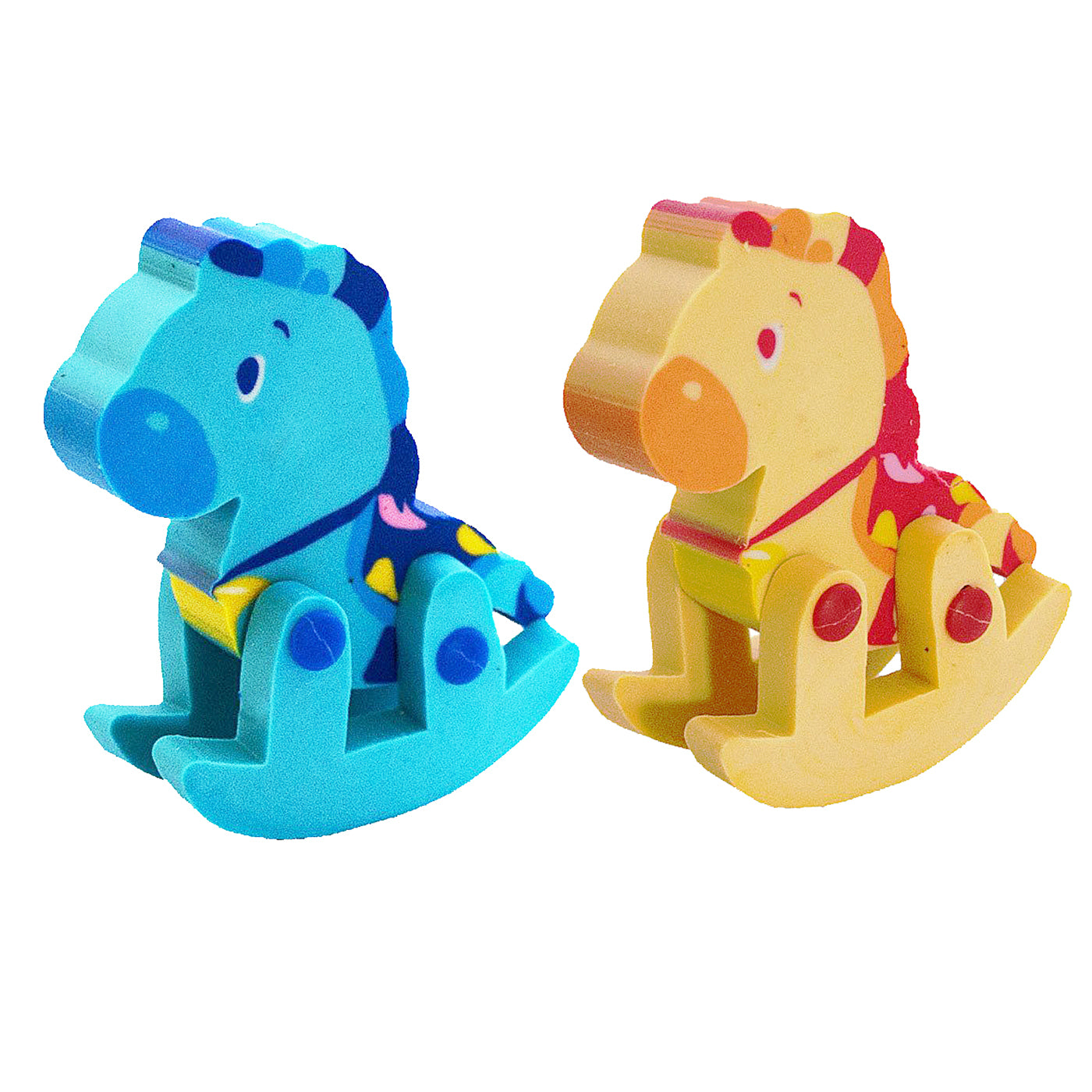 Fancy Eraser Rocking Horse Set of 2 Blue and Yellow