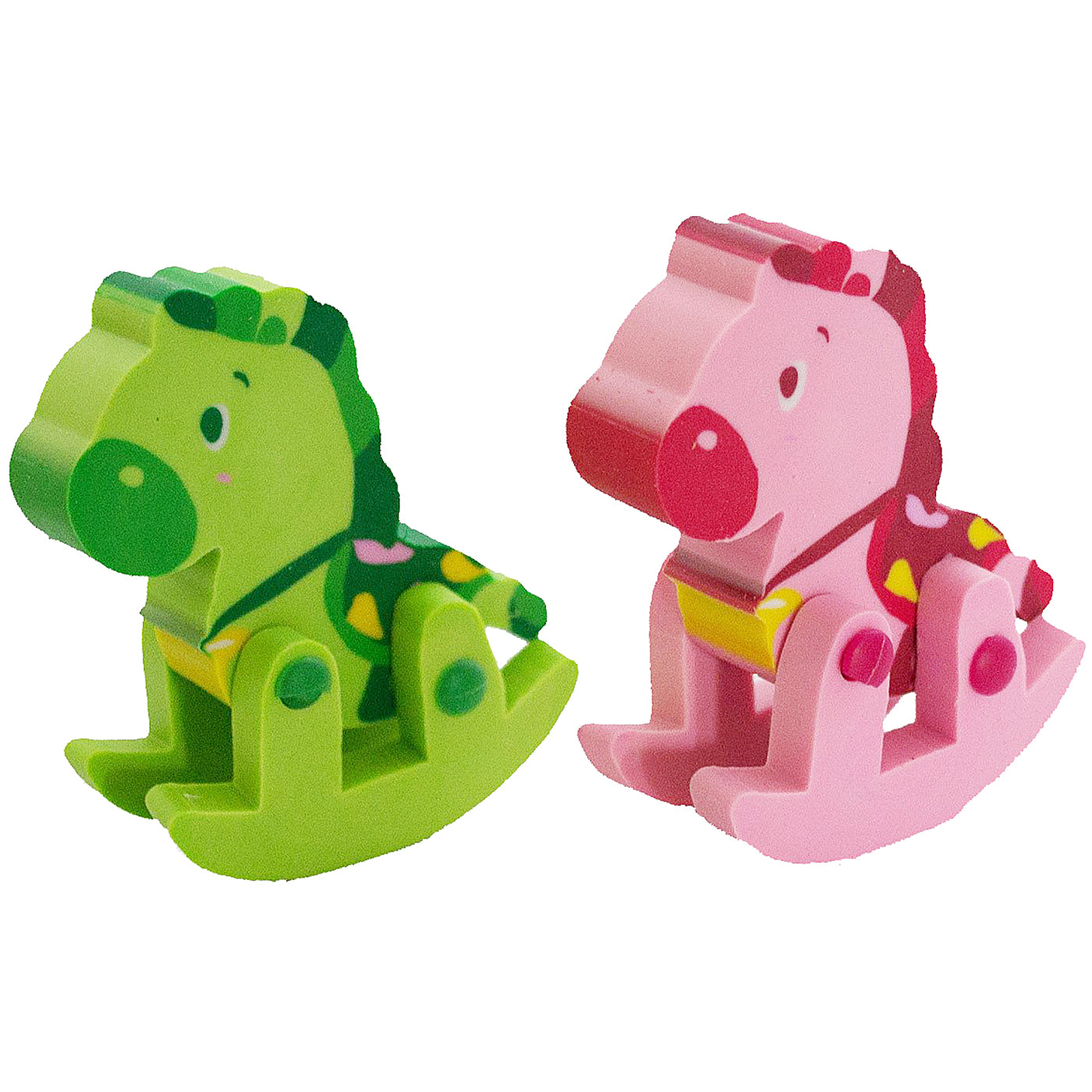 Fancy Eraser Rocking Horse Set of 2 Pink and Green