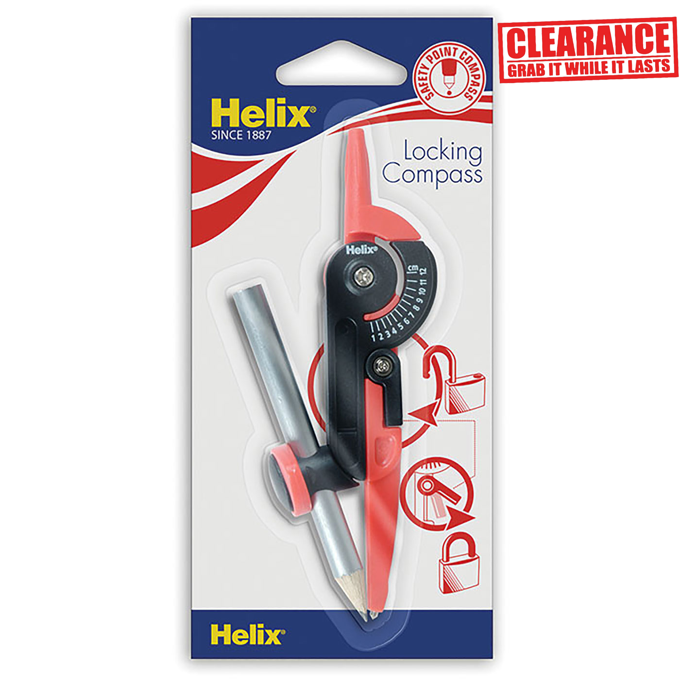 Helix Locking Compass with Safety Point and Graduation Arm Assorted