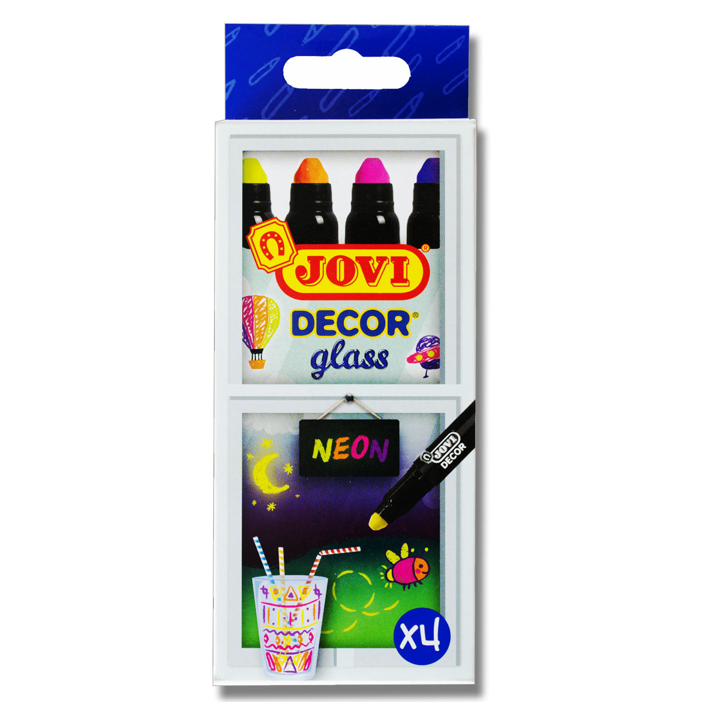Jovi Decor Glass Wax Markers Neon Pack 4 Assorted Colours