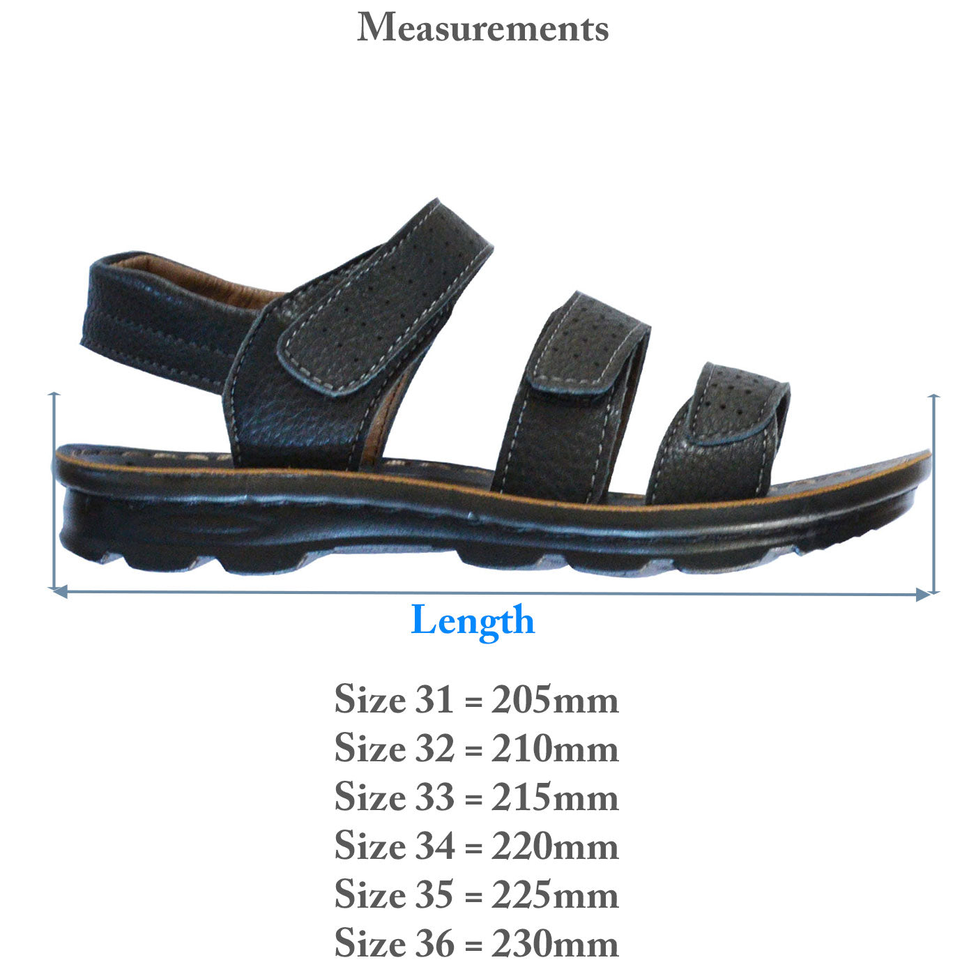 Junior Kids Sandals Black Flight Size 31-36