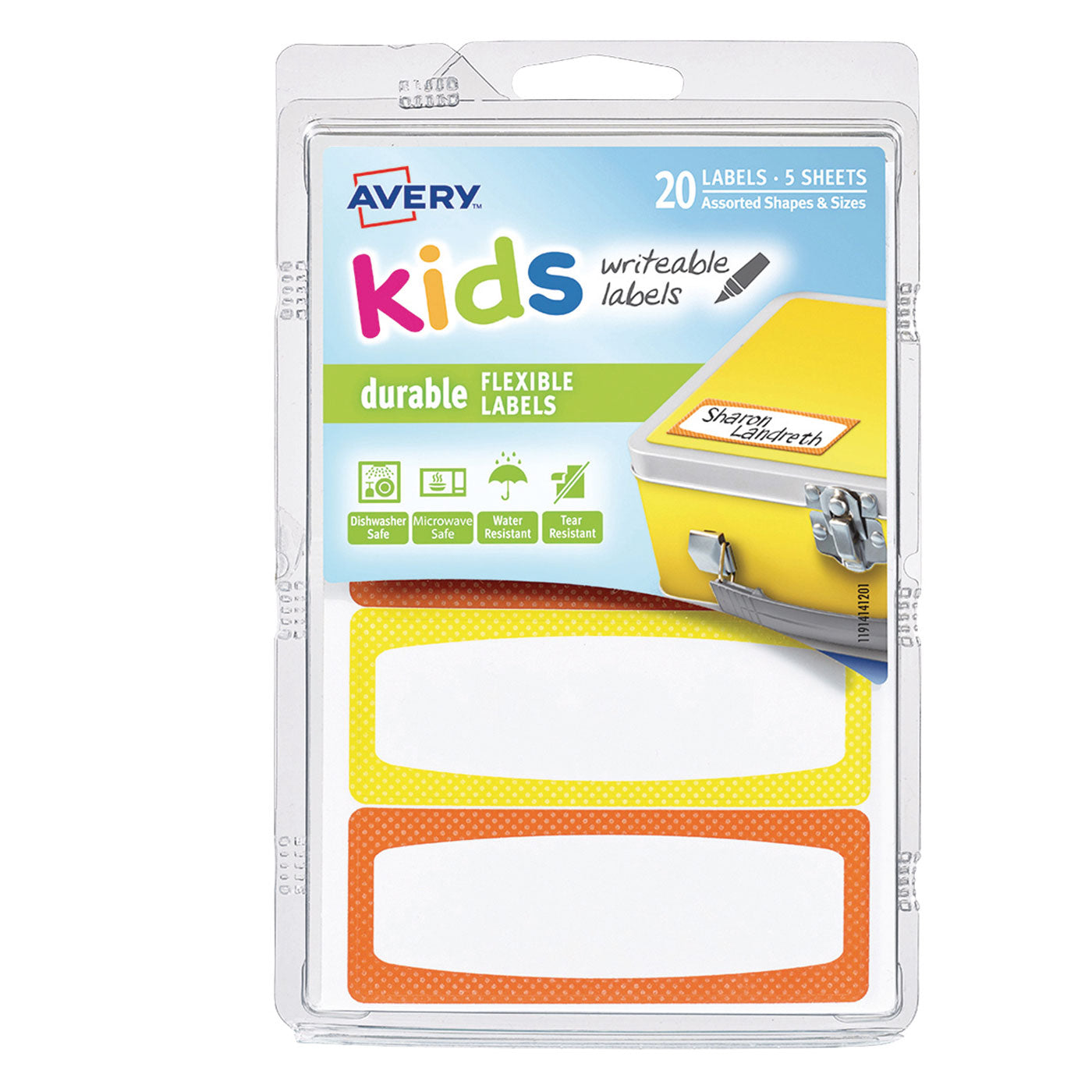  Avery Durable Kids Labels with Neon Border Orange Yellow - 20 Pack