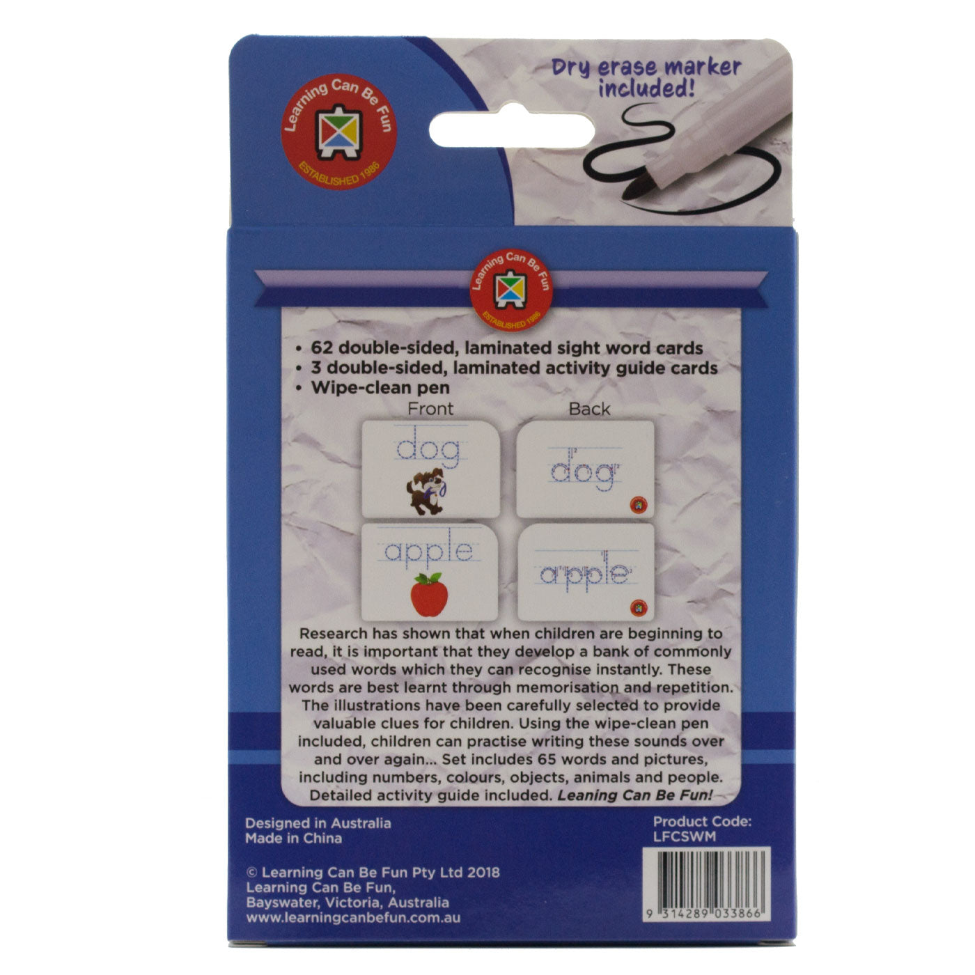 LCBF Write & Wipe Flashcards Sight Words with Marker Ages 5+