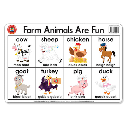 LCBF Placemat Educational Desk Mat 44 x 29 cm Farm Animals are Fun