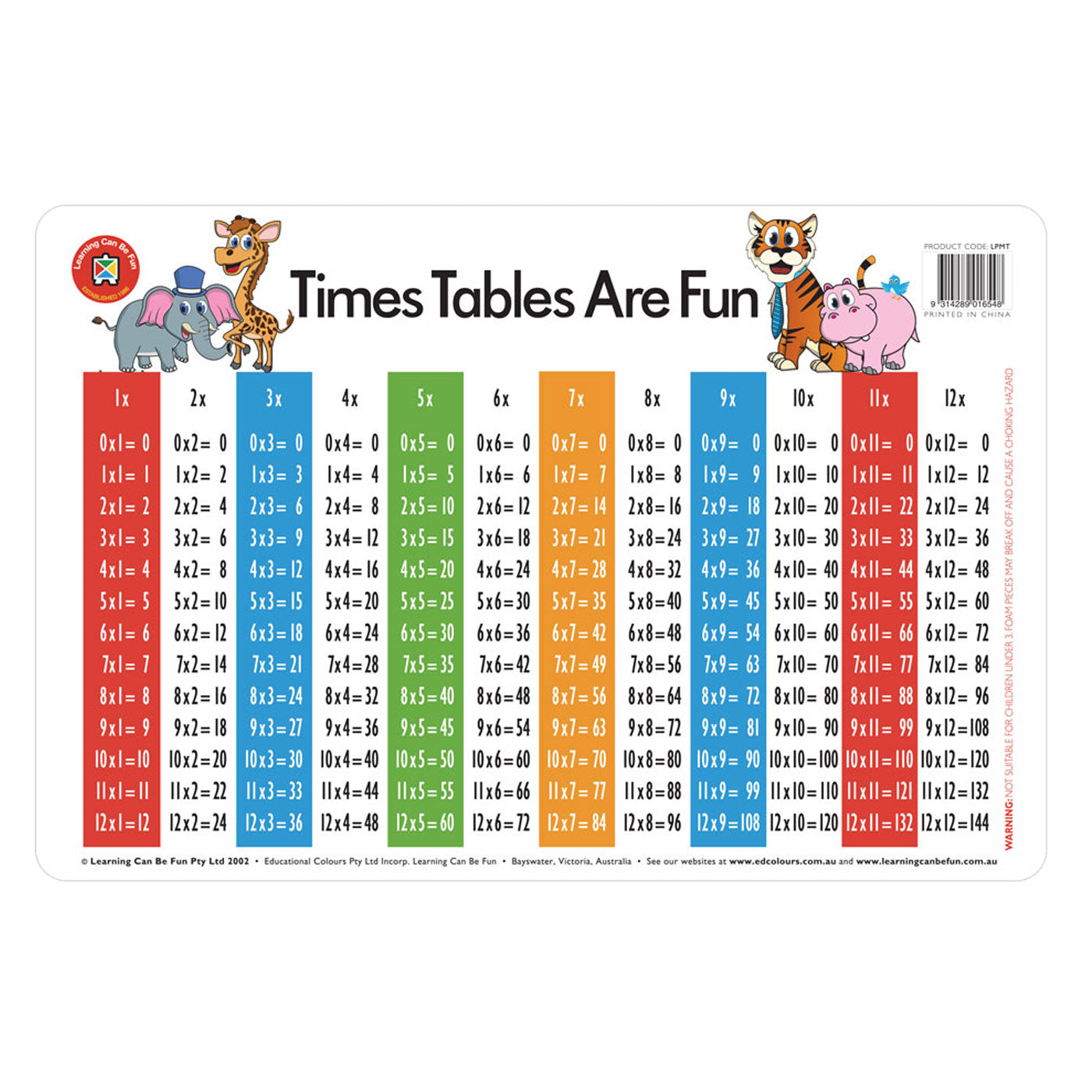 LCBF Placemat Educational Desk Mat 44 x 29 cm Times Tables are Fun