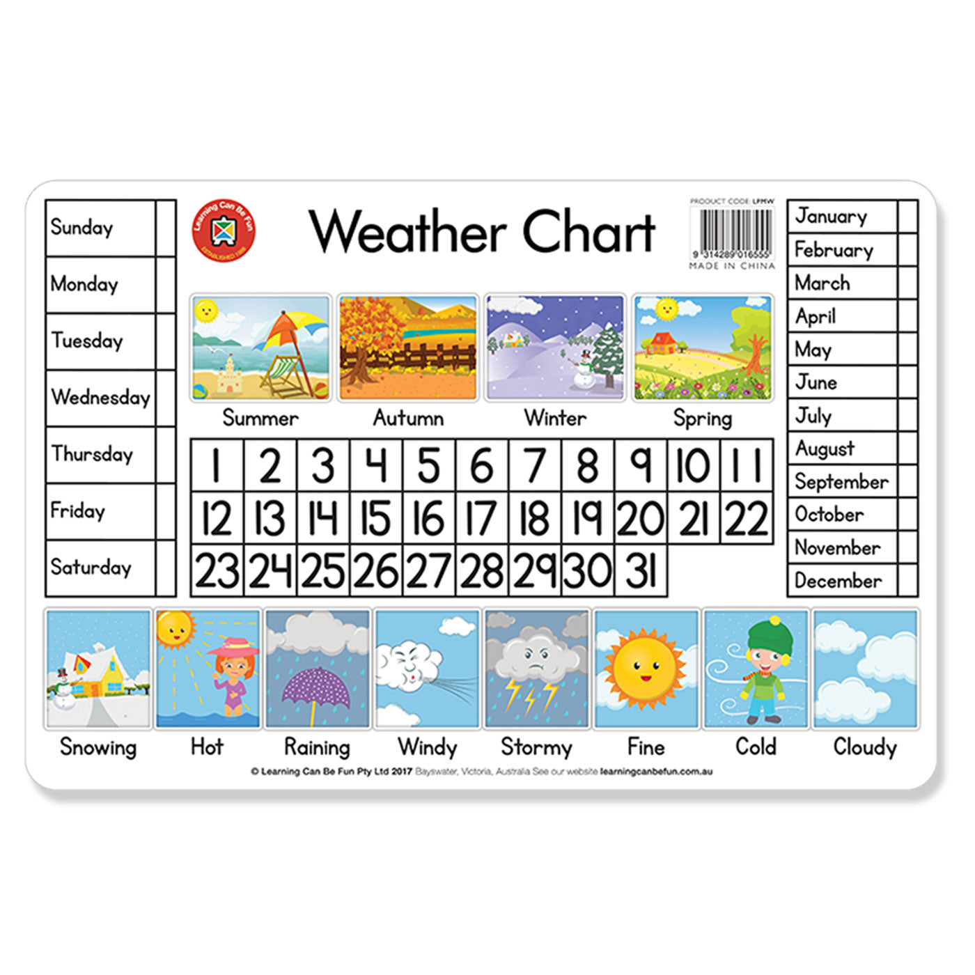 LCBF Placemat Educational Desk Mat 44 x 29 cm Weather Chart