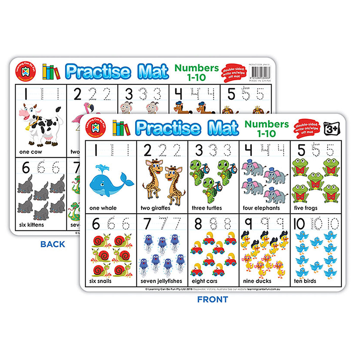 LCBF Practise Mats Double-Sided Dry Erase 42cm x 28cm Ages 3+ Numbers 1 to 10