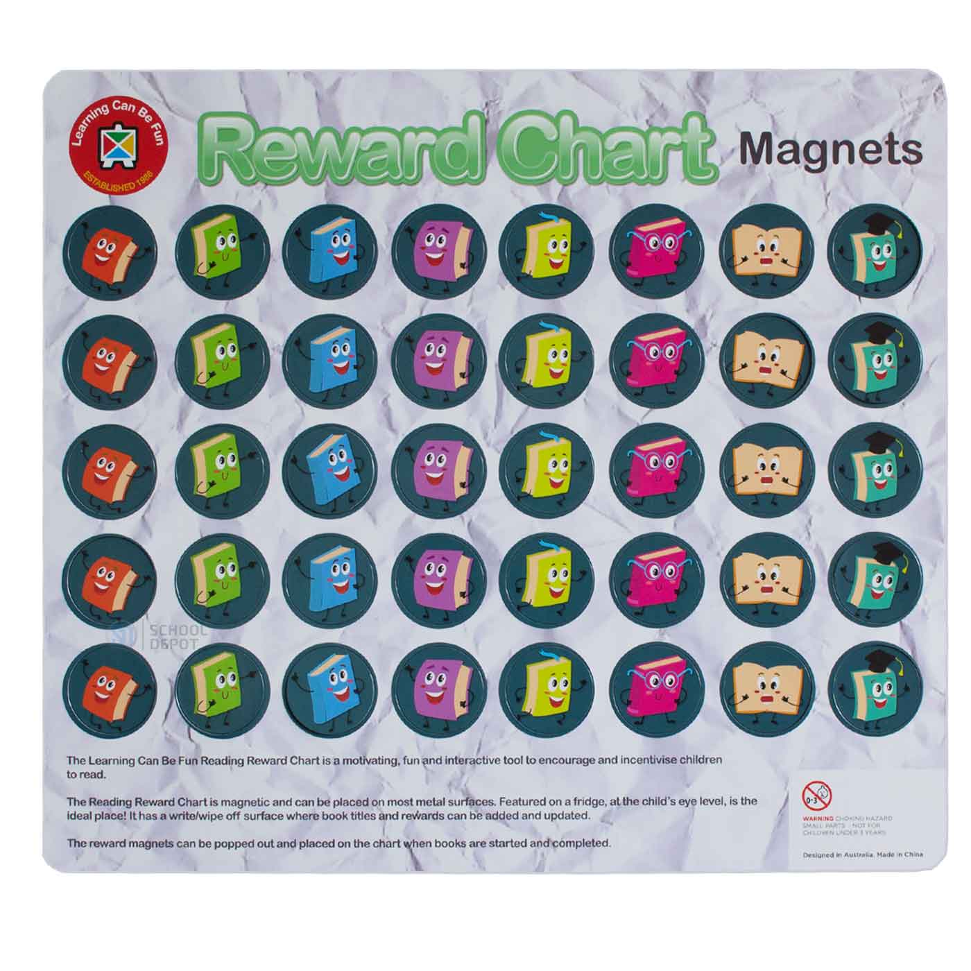 LCBF Magnetic Reward Chart Reusable 39cm x 27cm Reading