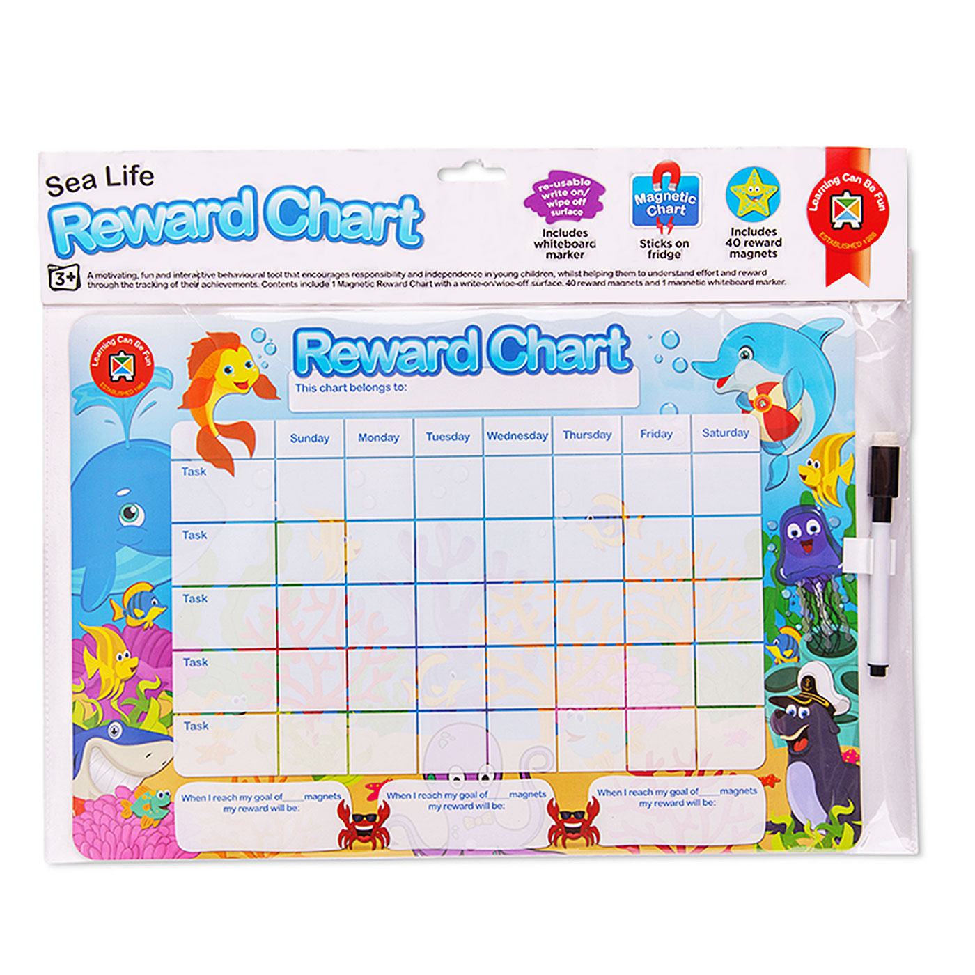 LCBF Magnetic Reward Chart Reusable with 40 Reward Magnets Sea Life