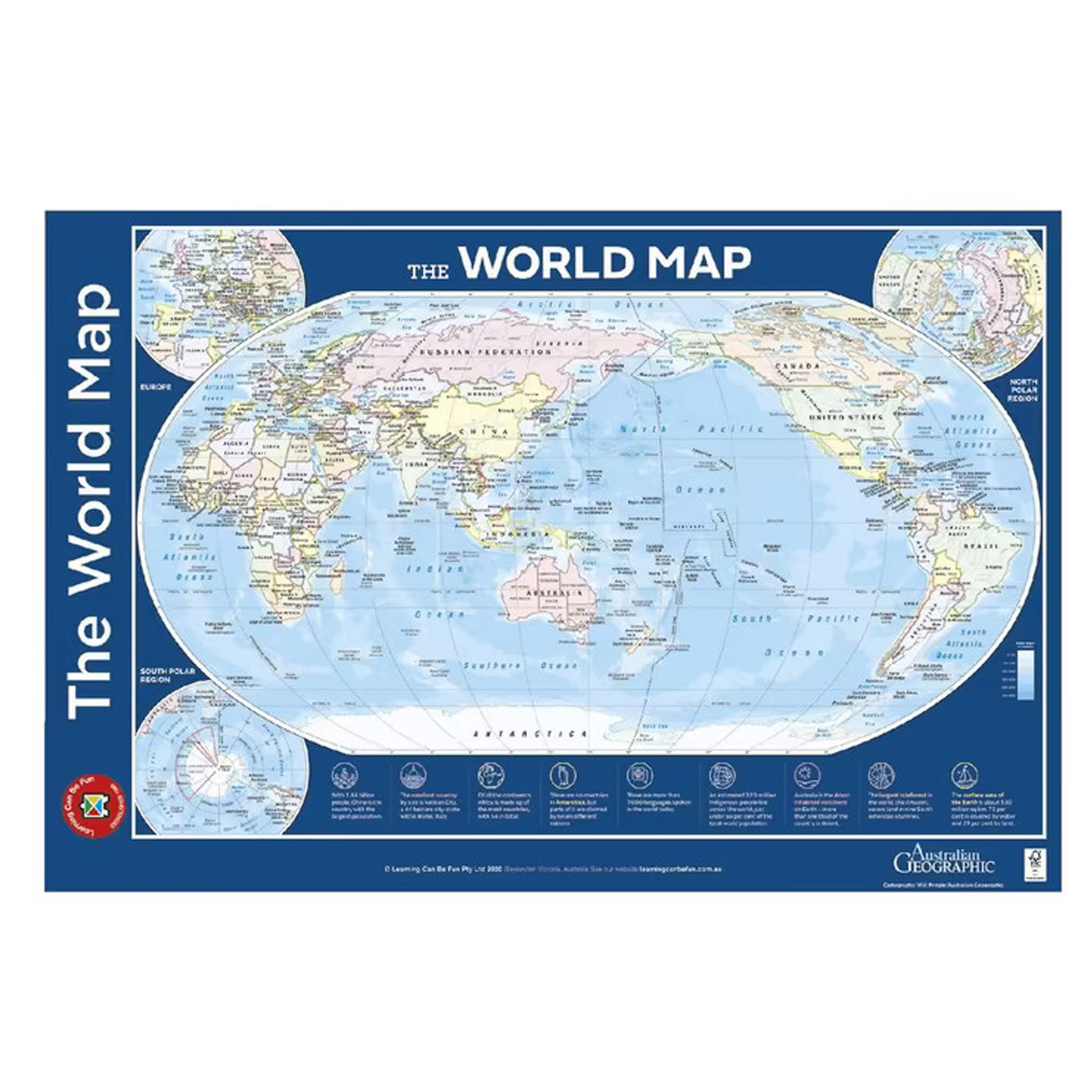 LCBF The World Map Poster Double-Sided 74 x 50cm