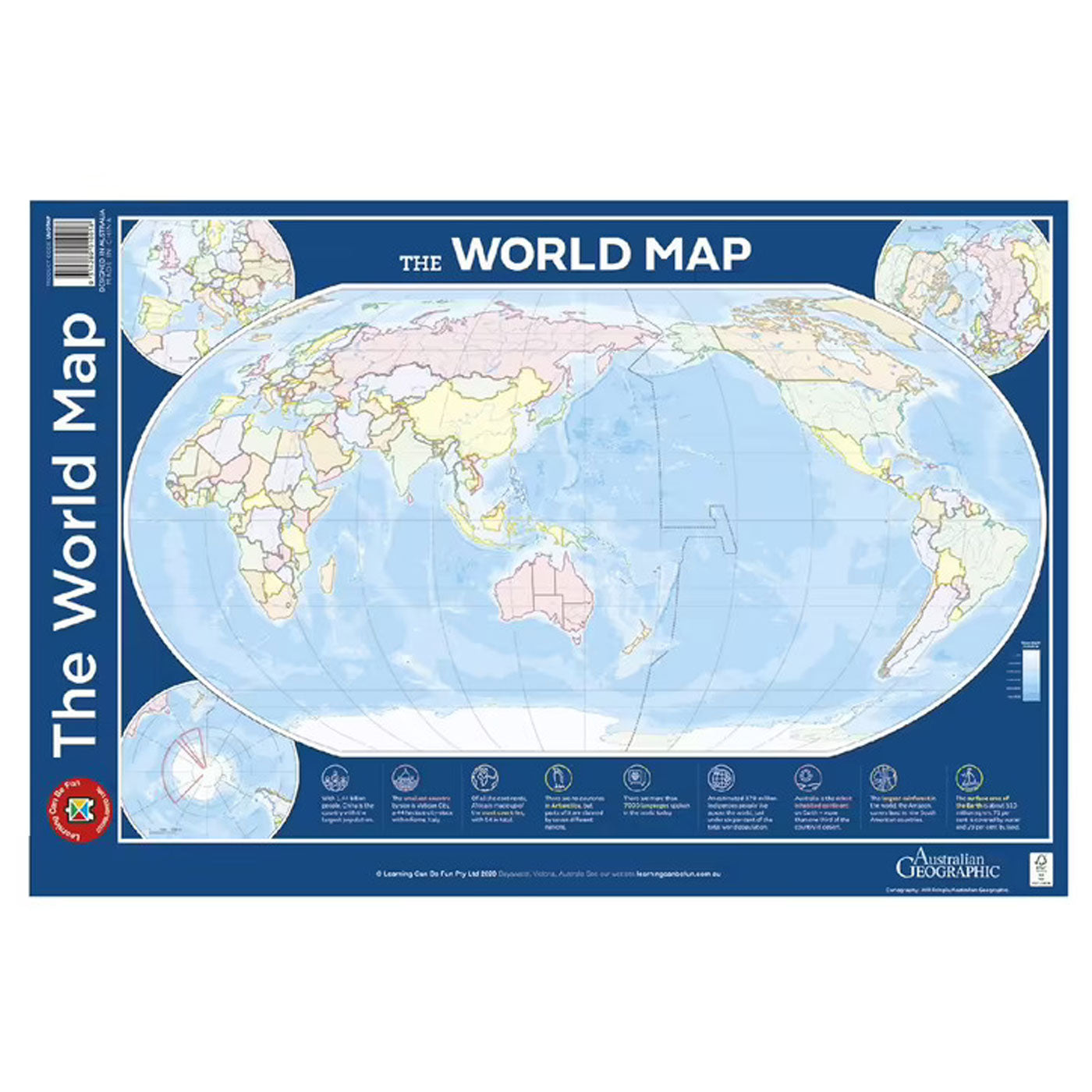 LCBF The World Map Poster Double-Sided 74 x 50cm