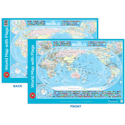 LCBF The World Map Poster with Flags Double-Sided 74 x 50cm