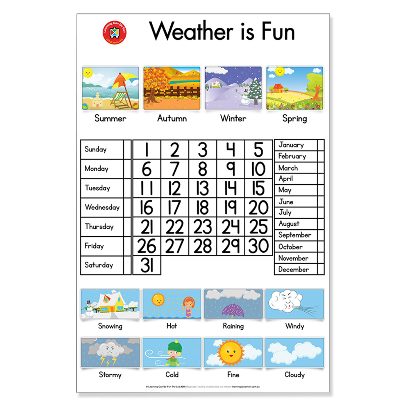 LCBF Educational Wall Chart Weather is Fun Poster 50 x 74 cm