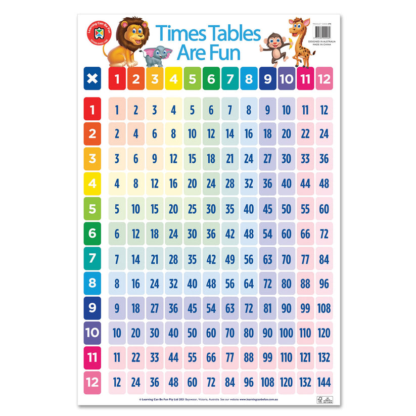 Tab Fun Table LCBF Wall Chart Times Tables are Fun 50 x 74cm – School Depot NZ