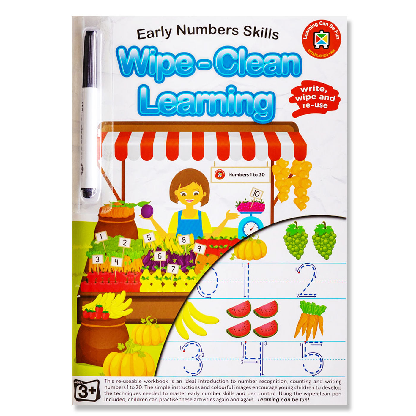 LCBF Wipe-Clean Reusable Learning Workbook Early Number Skills with Marker Ages 3+