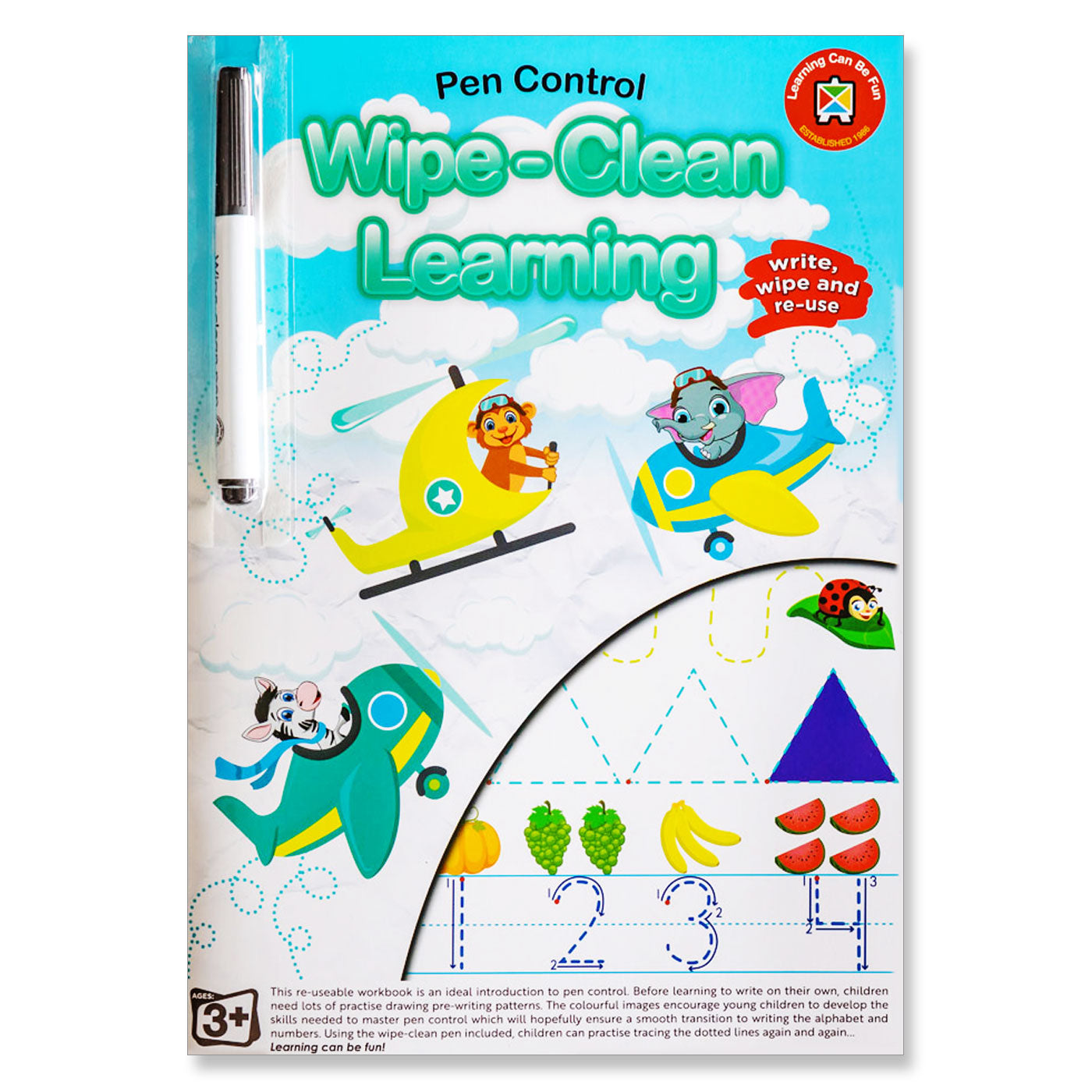 LCBF Wipe-Clean Reusable Learning Book Pen Control with Marker Ages 3+