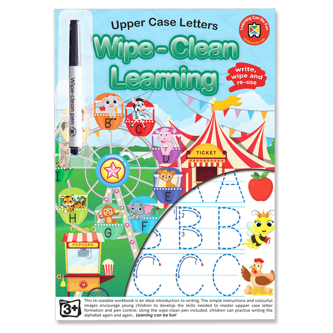 LCBF Wipe-Clean Reusable Learning Book Upper Case Letters with Marker