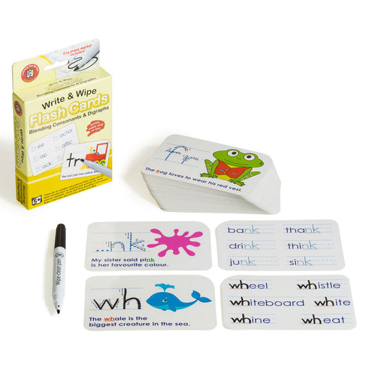 LCBF Write & Wipe Flashcards Blending Consonants & Digraphs with Marker Ages 5+
