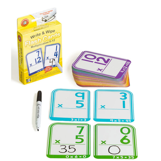 LCBF Write & Wipe Flashcards Multiplication 0 to 12 with Marker Ages 6+