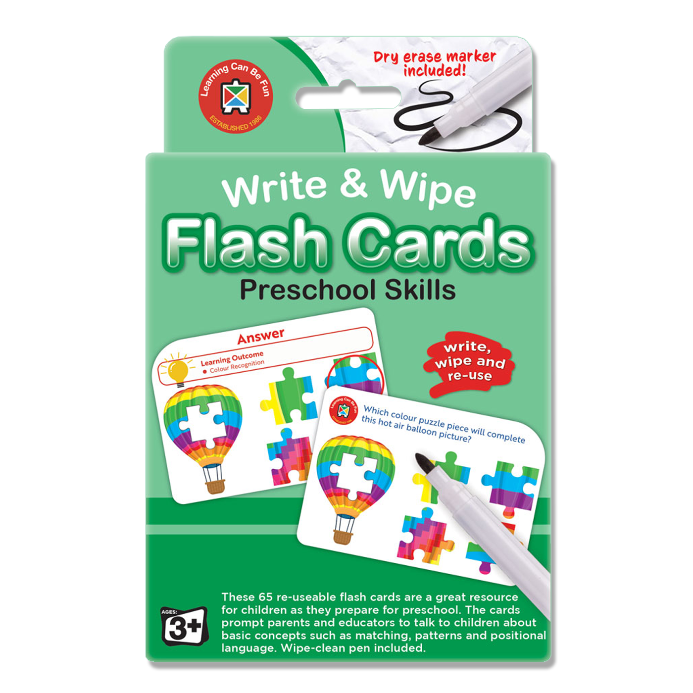 LCBF Write & Wipe Flashcards Preschool Skills with Marker Ages 3+