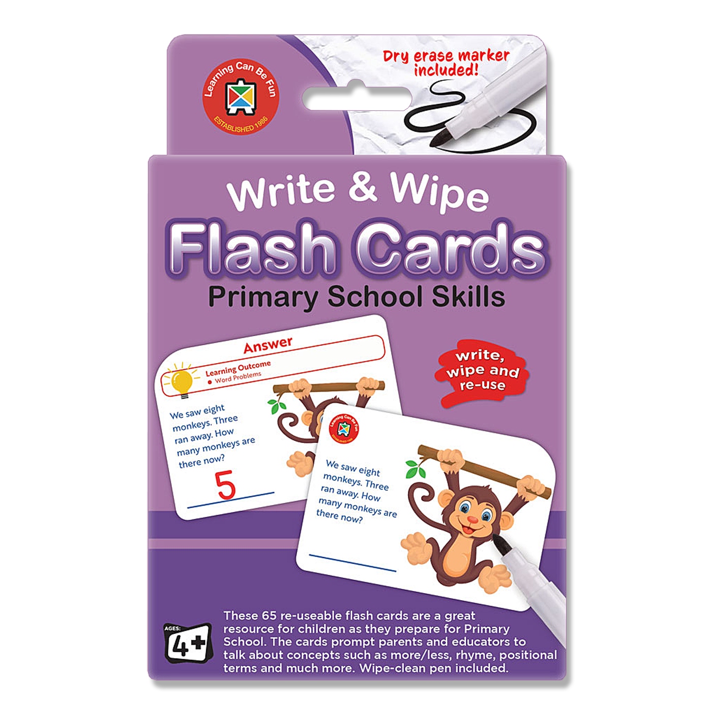 LCBF Write & Wipe Flashcards Primary School Skills with Marker Ages 4+