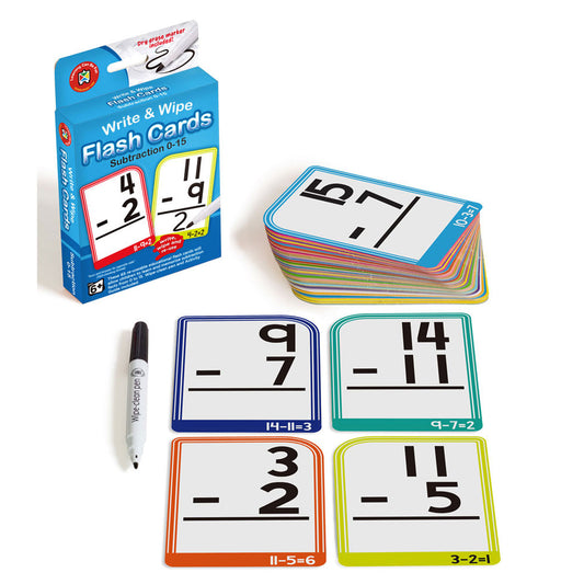 LCBF Write & Wipe Flashcards Subtraction 0-15 with Marker