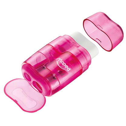 Maped Connect 2 Hole Pencil Sharpener & Eraser With Cannister Pink