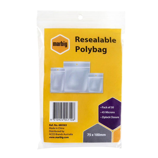 MARBIG® RESEALABLE POLYBAGS 75MMX100MM PK50