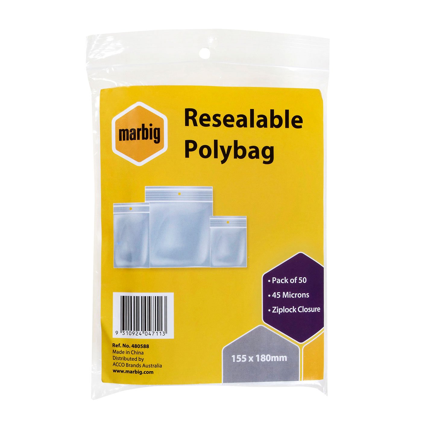 Marbig Resealable Polybag Zip Lock 155 x 180 mm Pack of 50