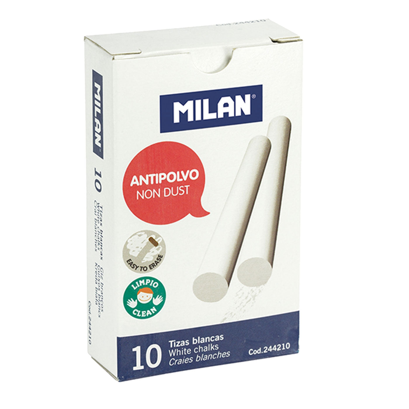 Milan White Chalk Sticks Dust-Free Box 10 - School Depot