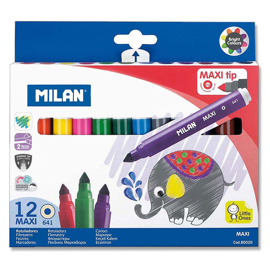 Milan Fibre Tip Markers Maxi Conic Tip 7.5mm Pack of 12 Assorted Colours