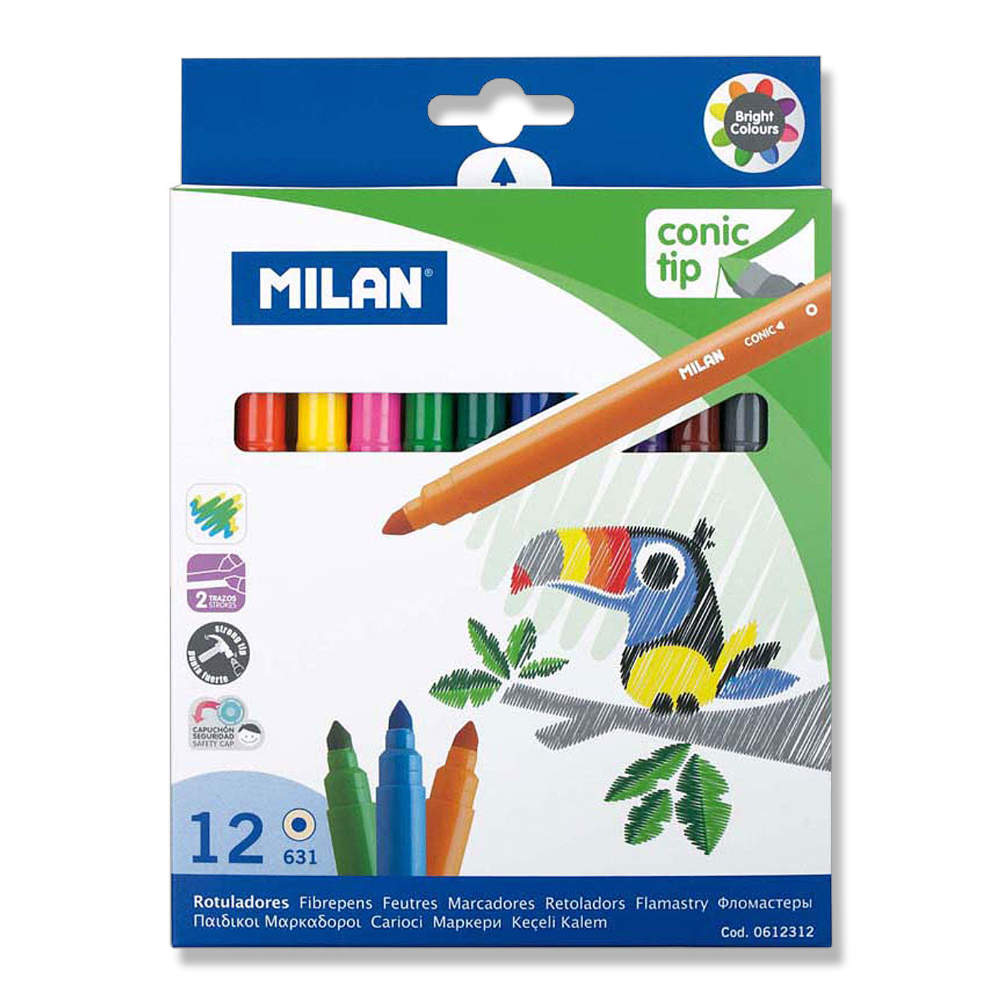 Milan Fibre Tip Markers Conic Tip 5mm Pack of 12 Assorted Colours