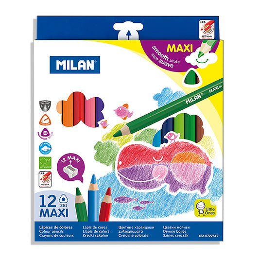 Milan Jumbo Triangular Coloured Pencils Full Length Pack 12