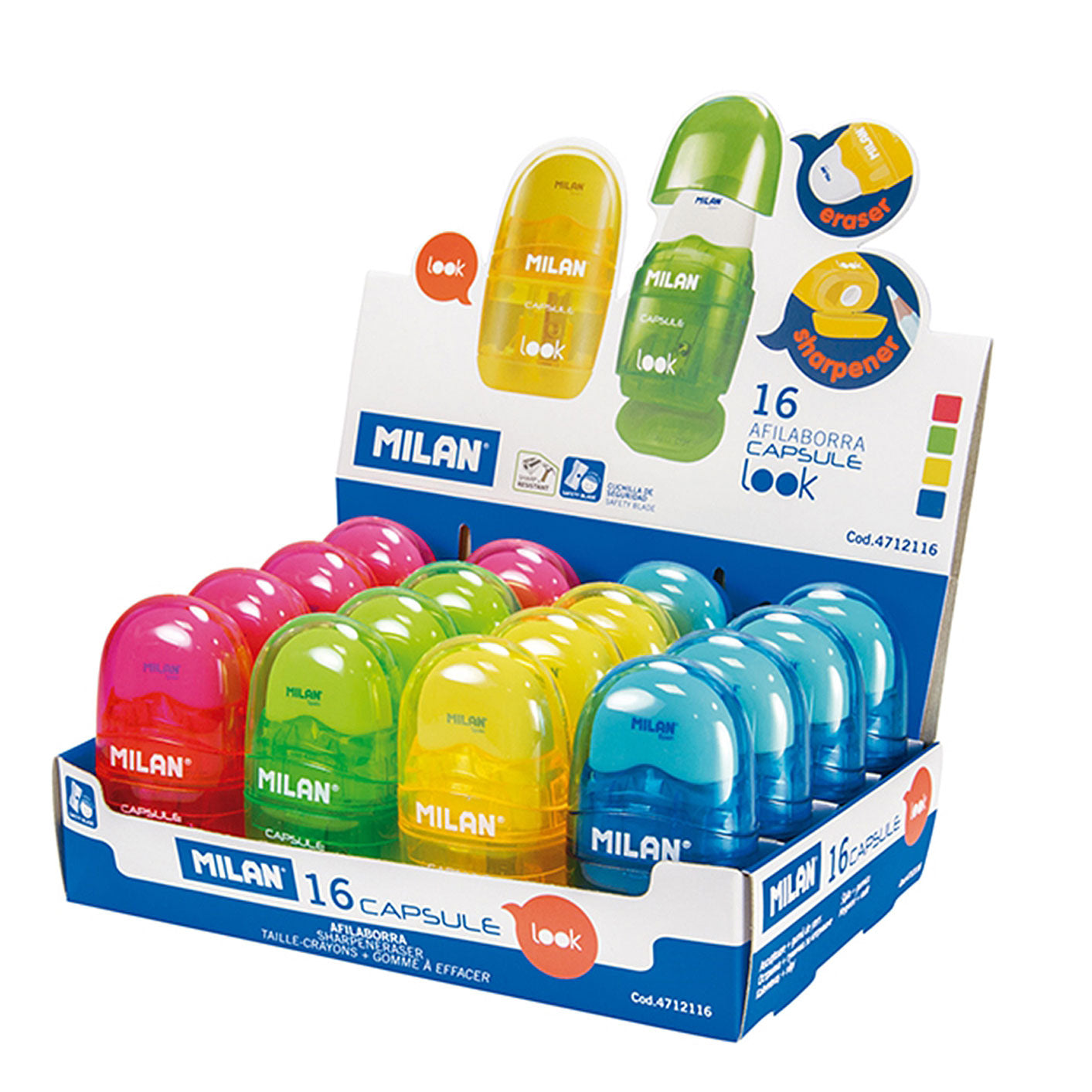 Milan Look Capsule Pencil Eraser and Sharpener for school