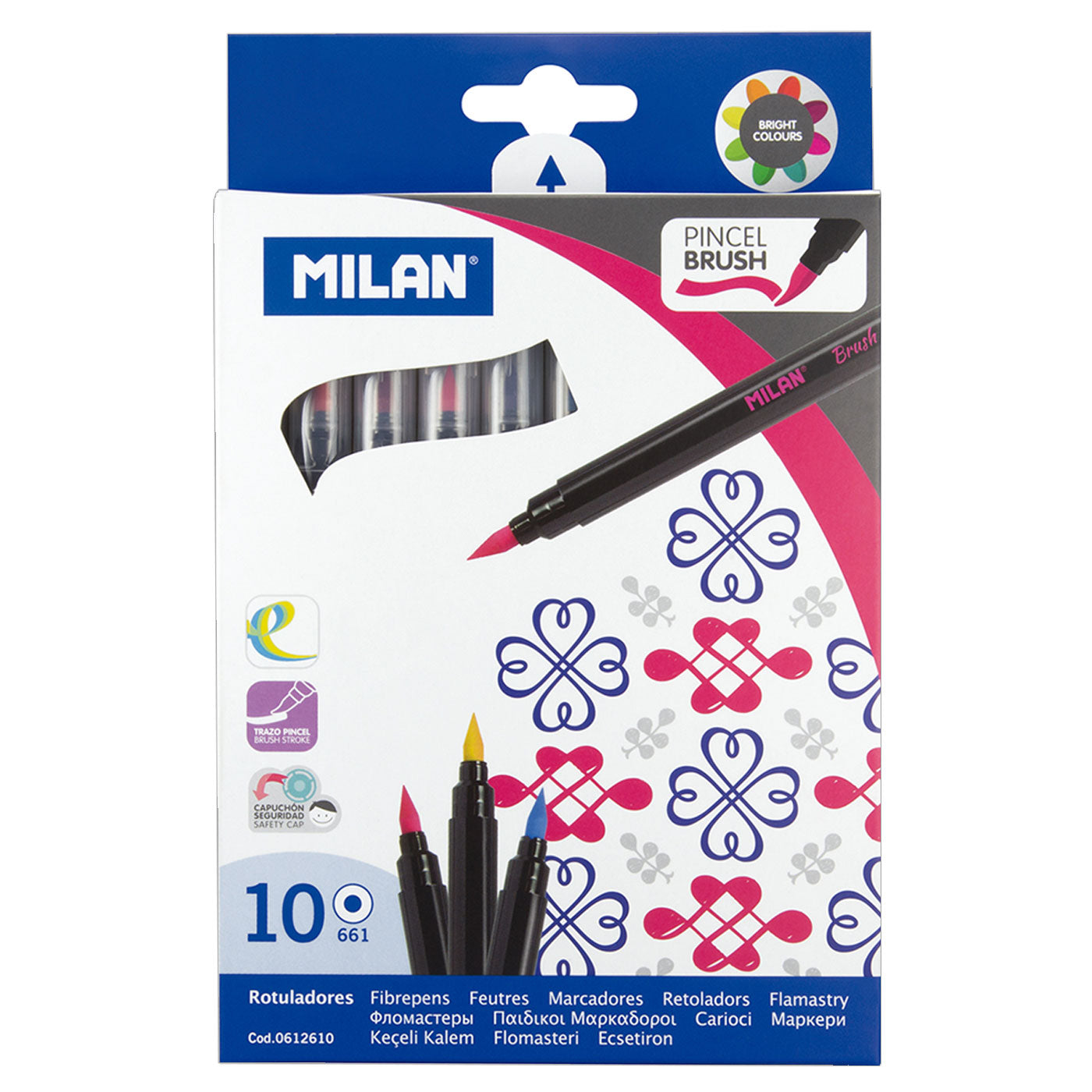 Milan Markers Brush Tip Pens Pack 10 Assorted Colours
