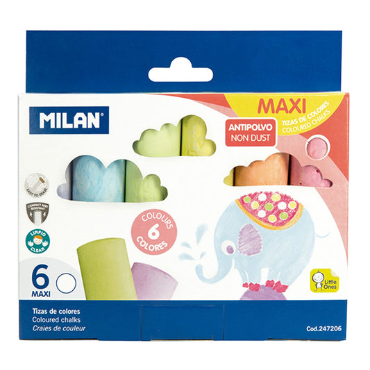 Milan Non-Dust Maxi Chalk Coloured Pack 6 - School Depot NZ