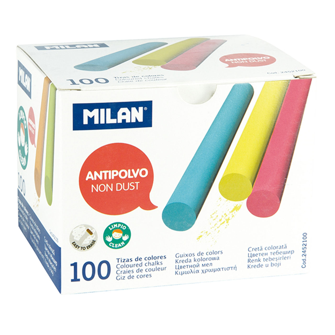 Milan Coloured Chalk Non Dust Box 100
