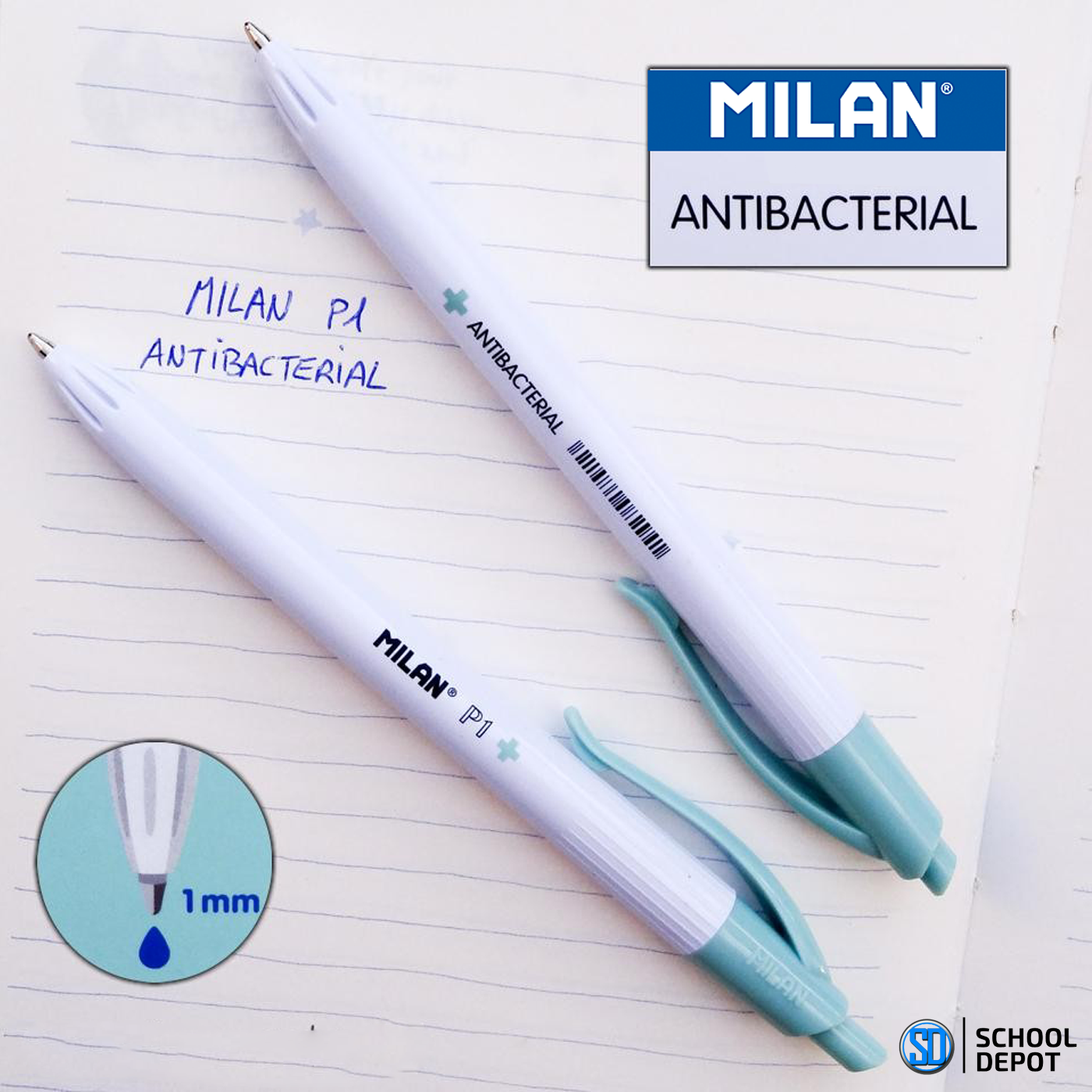 Milan P1 Antibacterial Ballpoint Pen Medium Blue
