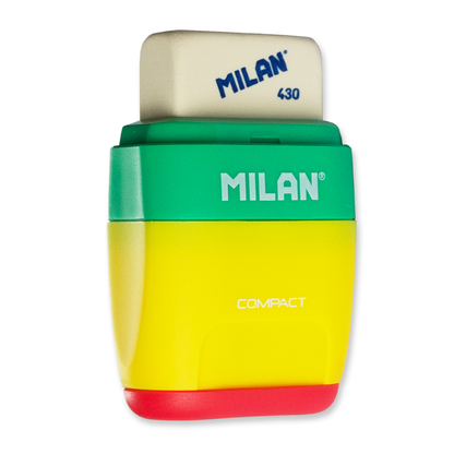 Milan Compact 2 in 1 Eraser and Sharpener Double Hole with Container Assorted