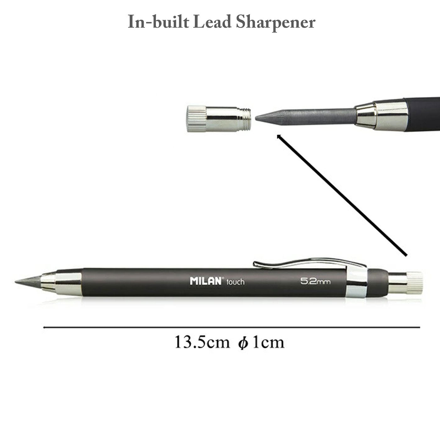 Milan Professional Mechanical Pencil B 5.2mm with 6 Leads & Lead Sharpener