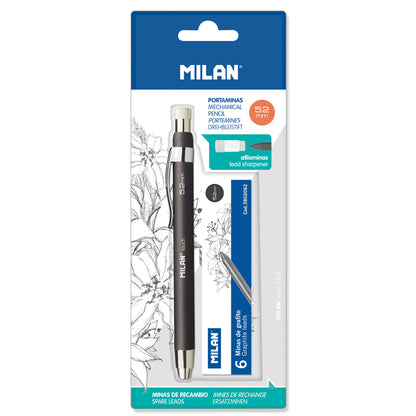 Milan Professional Mechanical Pencil B 5.2mm with 6 Leads & Lead Sharpener