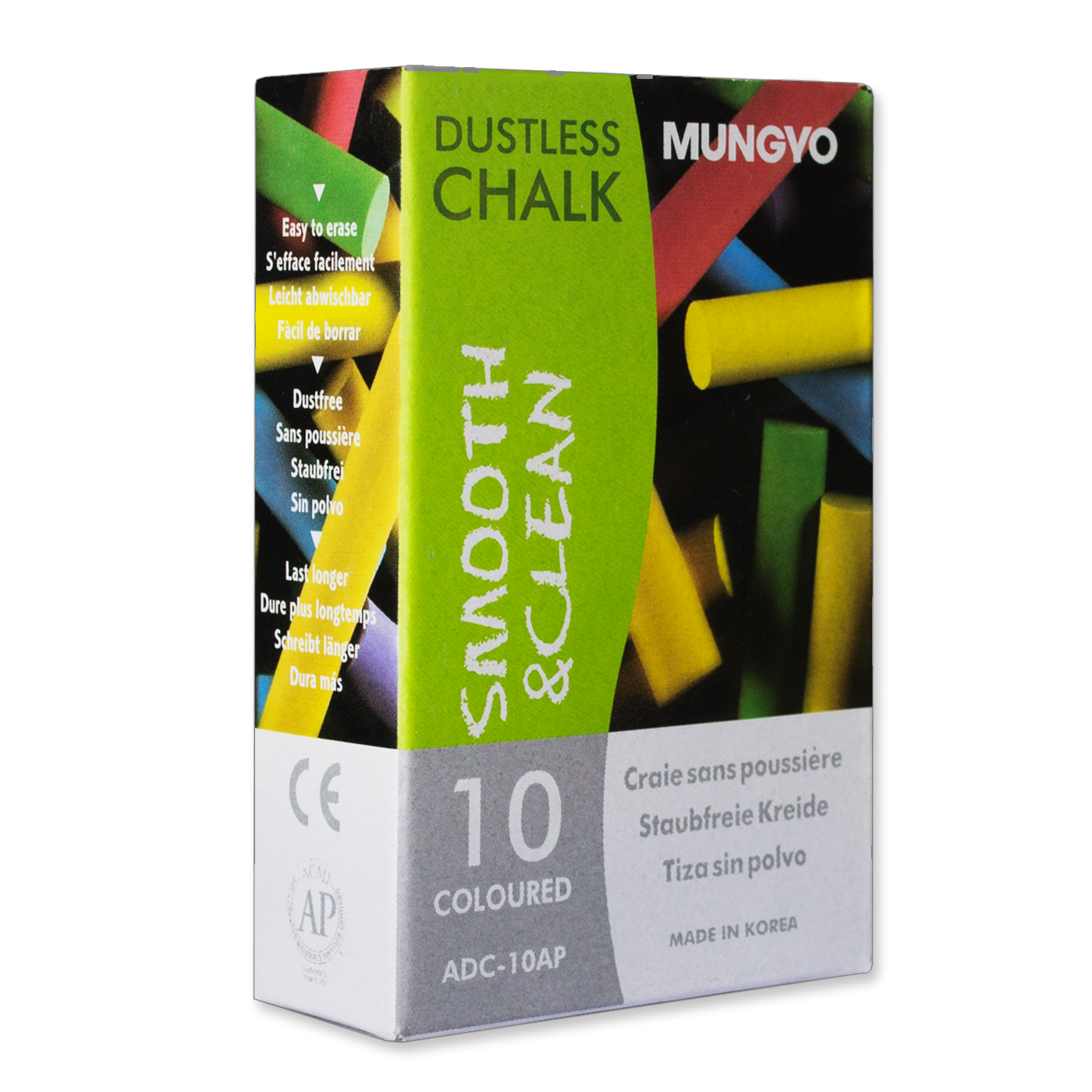 Mungyo Dustless Chalk Sticks Coloured Box of 10