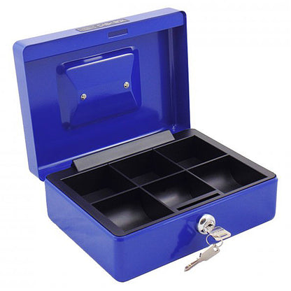 Office Mate Cash Box Two Compartment 8 inch Blue - School Depot