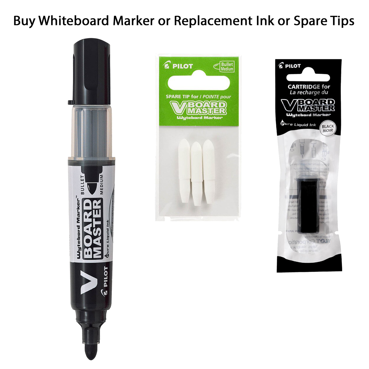 Pilot Whiteboard Marker Refillable V Board Bullet Tip Black With Replacement Parts