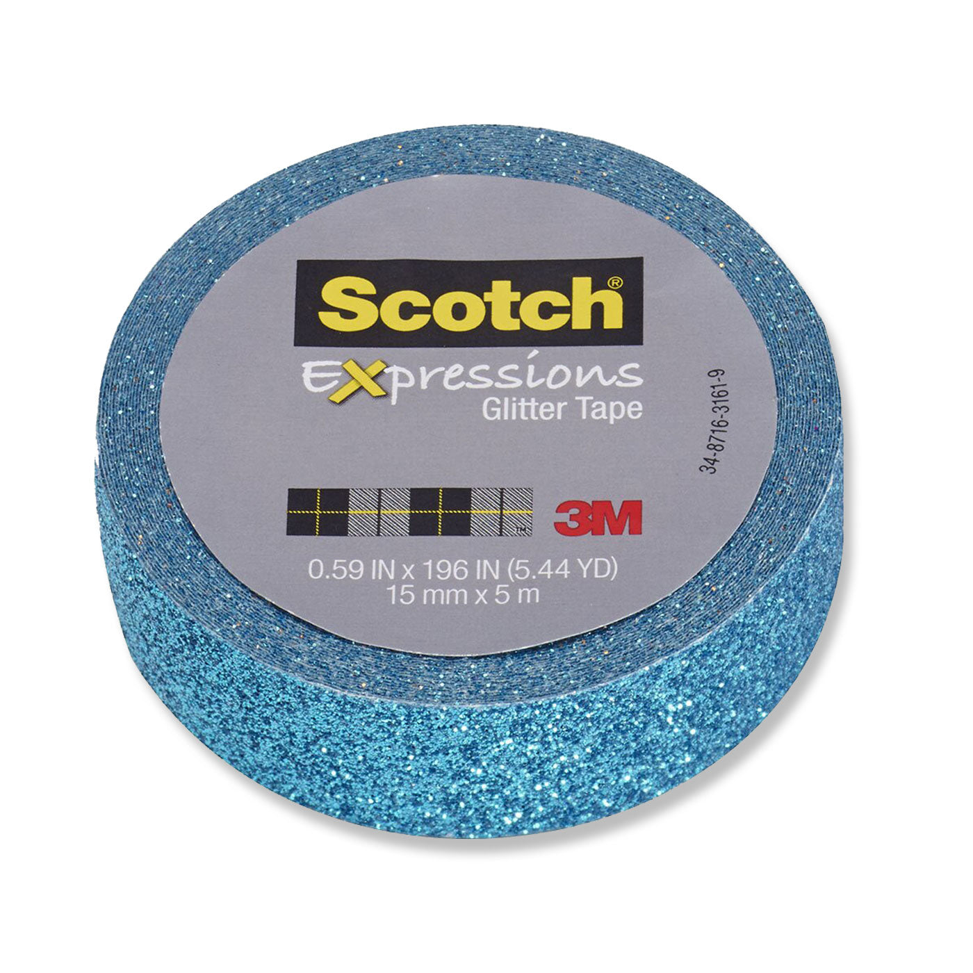 Scotch Expressions Glitter Washi Tape C514-BLU 15mm x 5m Teal Blue