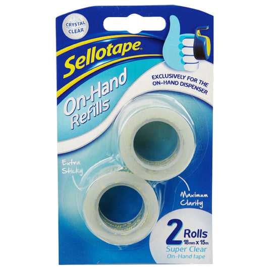 Sellotape On-Hand Super Clear Refills 18 mm x 15 m Pack 2