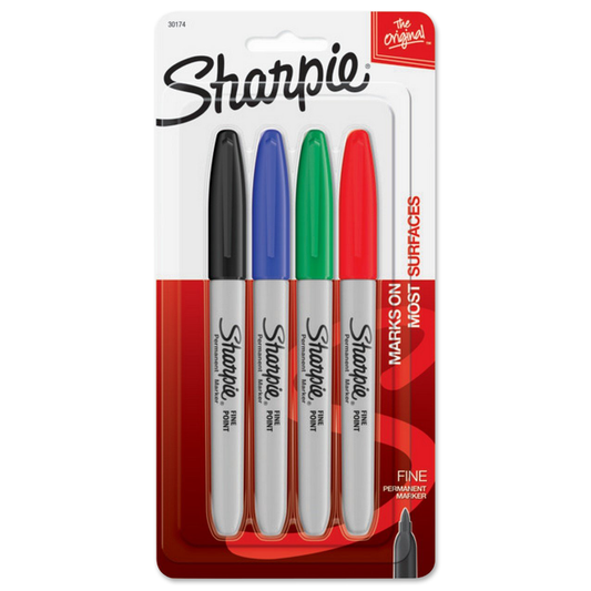 Sharpie Permanent Marker Fine Tip Pack of 4 Assorted Colours