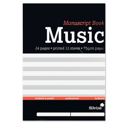 Silvine Music Manuscript Book A4 24 Pages 12 Stave