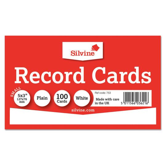 Silvine Record System Cards Plain 127 x 76mm White Pack 100