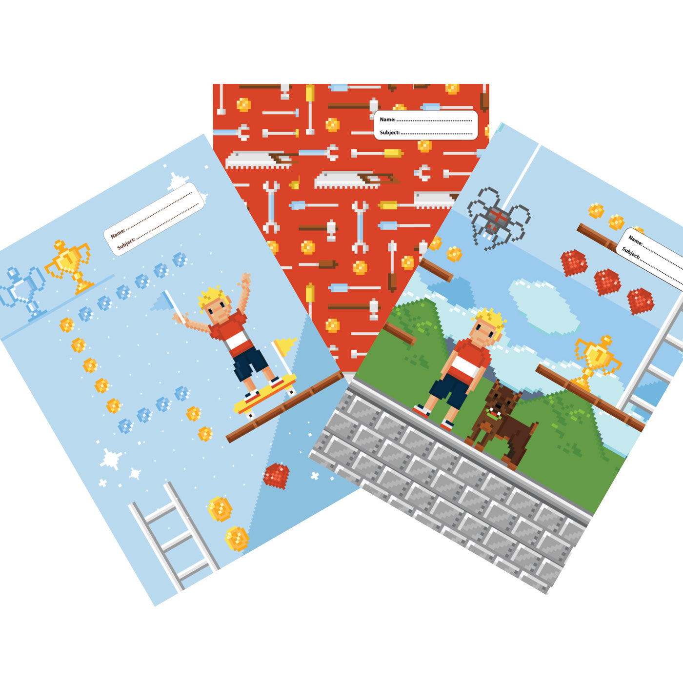 Spencil Book Cover A4 Pixels 3 Pack Assorted